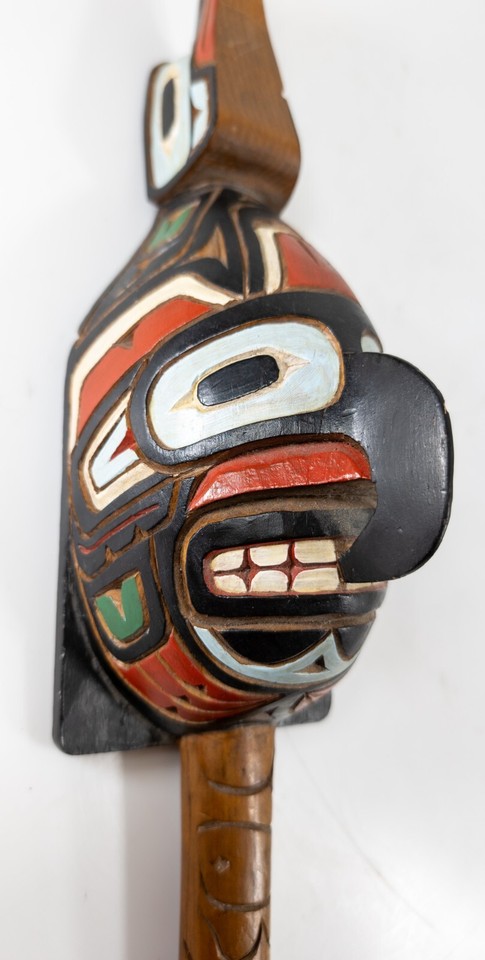 Northwest Coast Native American Polychrome Carved Cedar Rattle Signed ...