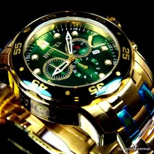 Mens Invicta Pro Diver Scuba 18kt Gold Plated Chronograph Green 48mm Watch New