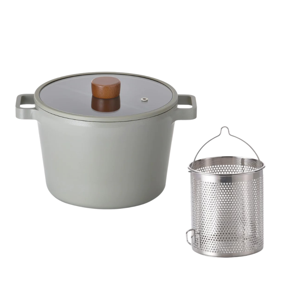 NEOFLAM FIKA Nonstick 4.9 QT Deep Stockpot with Lid, Strainer Insert, Casserole
