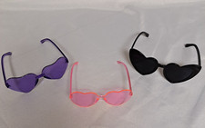Heart Shaped Sunglasses 3 pair Purple Black and Pink Adult size New read