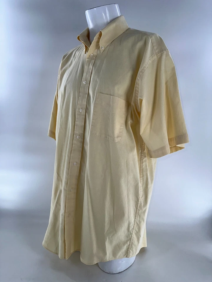 ENRO 牛津纽扣衬衫男式 16.5 黄色棉质聚乙烯短袖 YGI J4-124 — 第 4/4 张图片