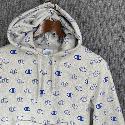 Champion Reverse Weave Hoodie Men's S Gray All-Over Print Pullover