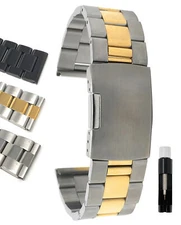 Bandini Stainless Steel Strap, Mens Metal Watch Band Silver Gold Black 18mm-26mm
