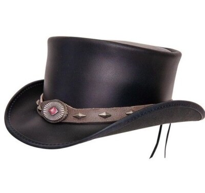 Leder Zylinder Hut Conchos Style Band Western Gothic Lederhut Steampunk Zylinderhut
