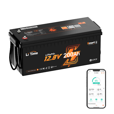 LiTime 12V 200Ah 2560Wh Bluetooth LiFePO4 Lithium Battery for RV Marine Solar