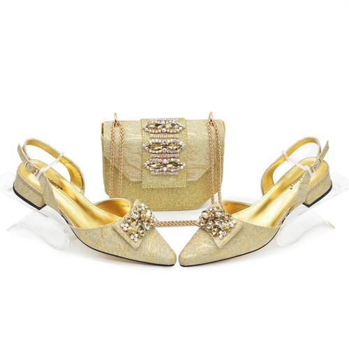 Fashion Latest Italian Set Matching Party Shoes And Bag Party Sandals Rhinestone - Picture 5 of 29