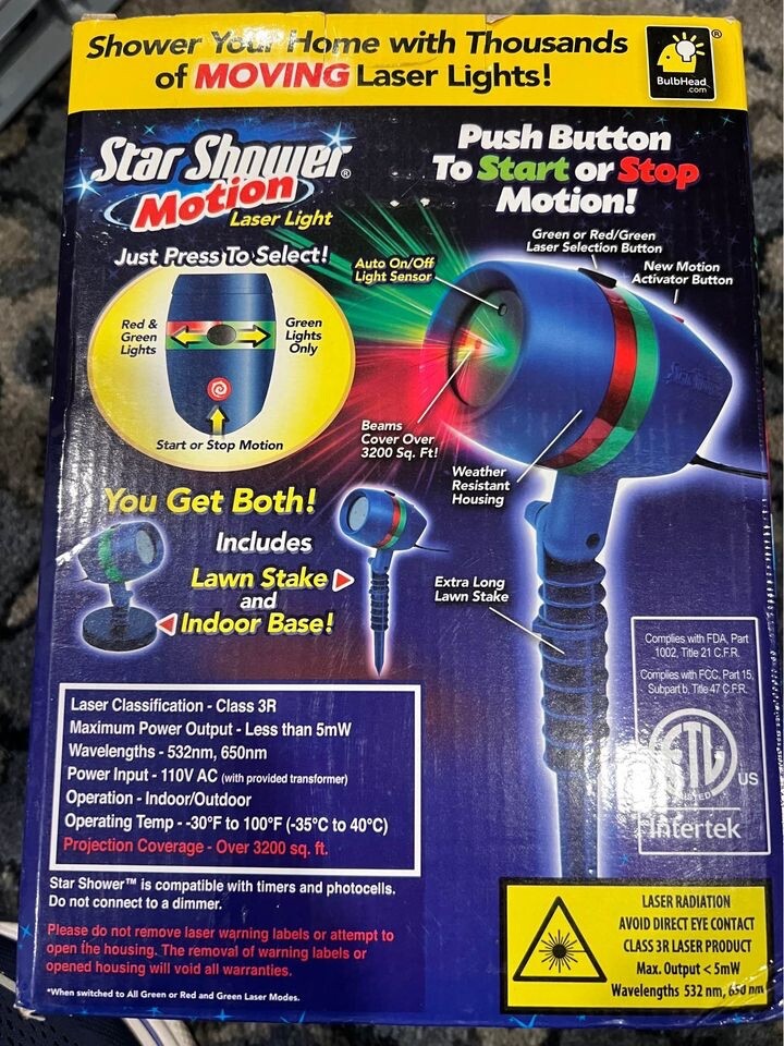 Star Shower Motion Laser Light by BulbHead Indoor Outdoor Laser Light