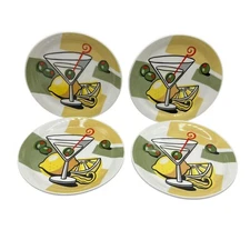 Set of 4 Joie de Vivre Assiettes Cocktail Martini Party Plates with Tin 7"