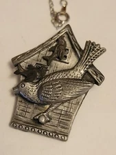 Vintage Torino Pewter Bird House Trinket Box w/Jewelry