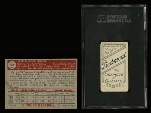 1910 T206 PIEDMONT BEALS BECKER SGC 2.5 1952 TOPPS 122 JACKIE JENSEN YANKEES NYY - Picture 2 of 2