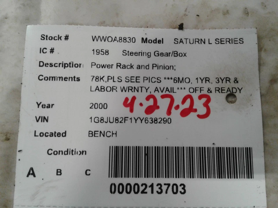Used Rack and Pinion Assembly fits: 2000 Saturn Saturn l series Power Rack and P Foto 4 de 4