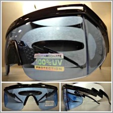 CLASSIC VINTAGE 90's RETRO SPORTY WRAP Style SUN GLASSES Black Frame Blue Lens