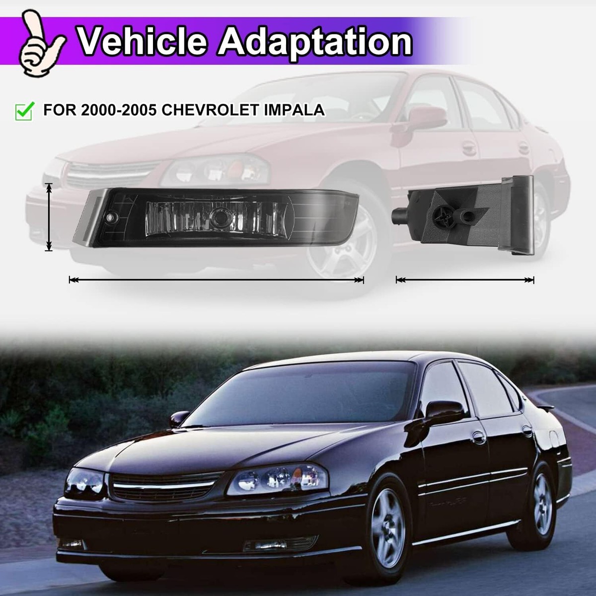 2000-2005 Chevrolet Impala Crystal Headlights w/ SMD LED Light Strip (Matte  Black Housing/Clear Lens), image size:1200x1200