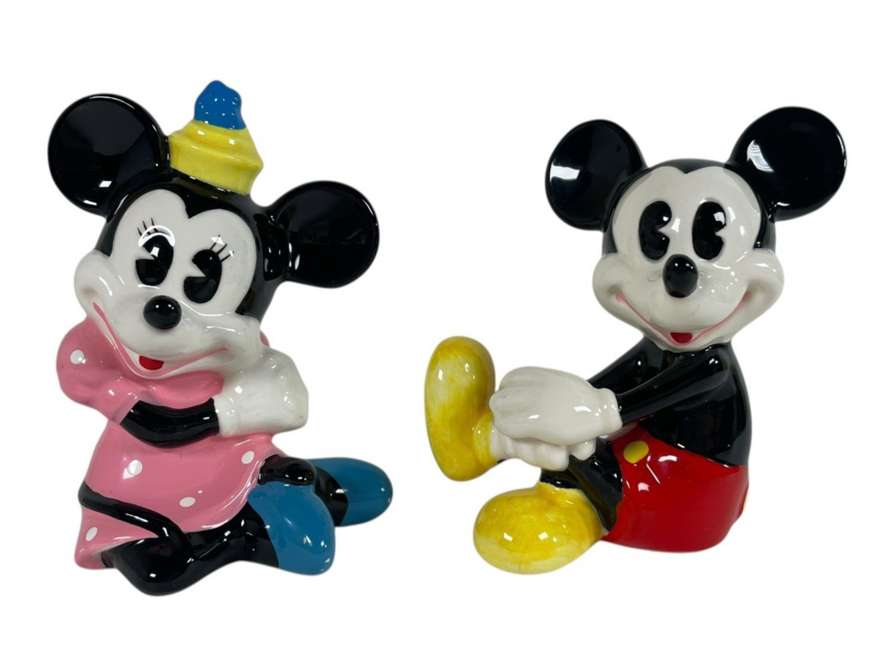 VTG Mickey & Minnie Mouse Figurines Japan Disney Porcelain Set 1970s Kitsch 3”