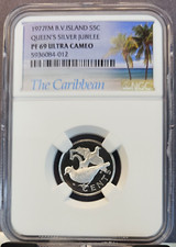 1977 B V ISLANDS SILVER 5 CENTS QUEENS SILVER JUBILEE NGC PF 69 ULTRA CAMEO