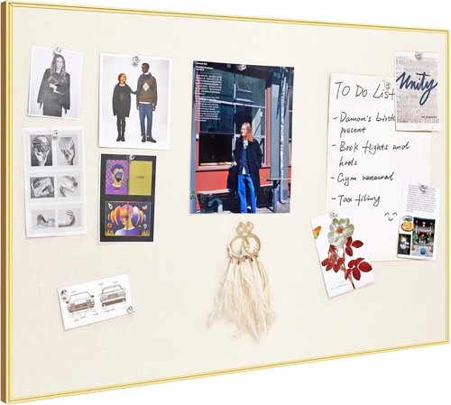Chic Bulletin Board 30x20in - Self-Healing Oatmeal White Fabric with Gold Frame - Picture 3 of 9