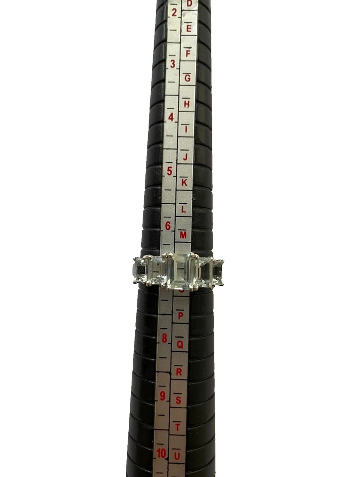 Anillo Aguamarina 2.58ct Oro Blanco 9ct Corte Esmeralda Aguamarina Anillo Vintage Talla N Foto 3 de 4