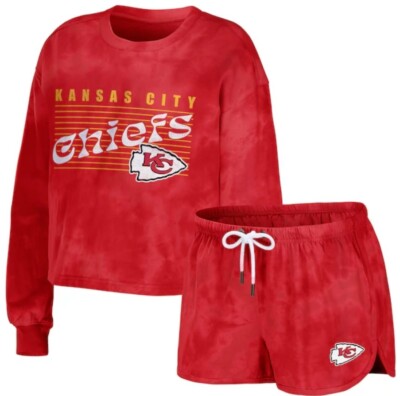 Kansas City Chiefs Tie-Dye 2 Piece Set Long Sleeve Crop Top And Shorts
