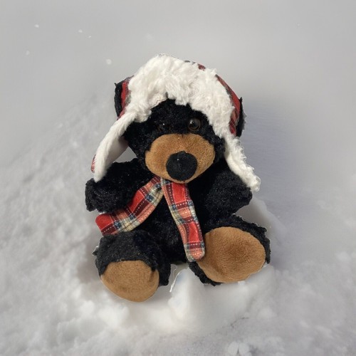 Hug Fun Plüsch braun Teddybär 8 Zoll rot kariert Hut schwarz Stofftier