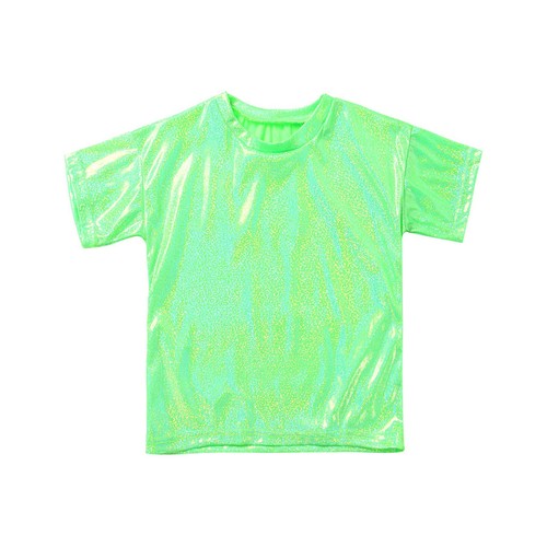Boys Girls Shiny Metallic Top Kid Hip Hop Jazz Blouse Athletic T-shirt Dancewear - Picture 32 of 37