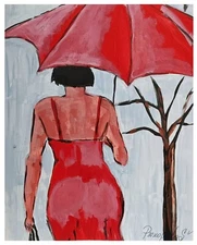 Original painting Woman in Red, paper, acrylic, "Lady in Red" Art