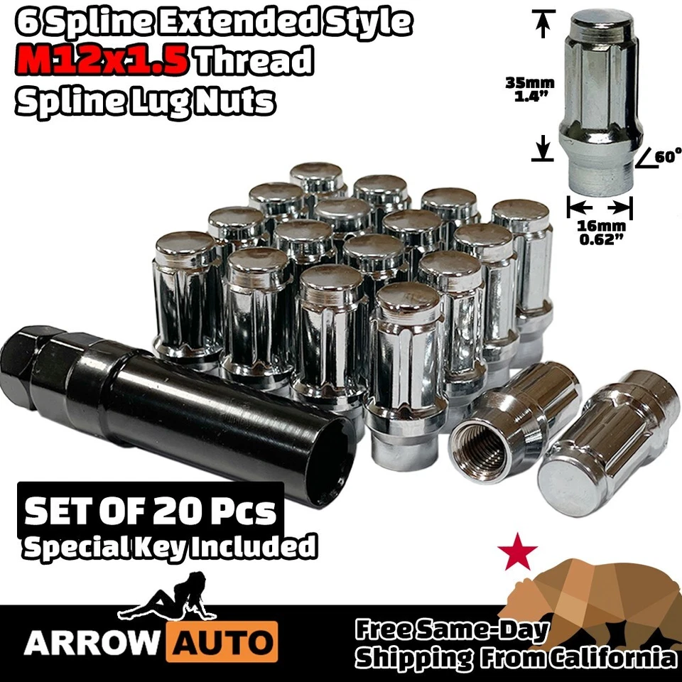 20x Cromo M12x1.5 Tipo Extender Sintonizador Spline Tuerca y Llave Ajuste Pontiac Foto 2 de 4