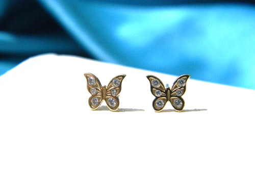 10k Yellow Gold Diamond Accent Butterfly Earrings - Picture 1 of 8