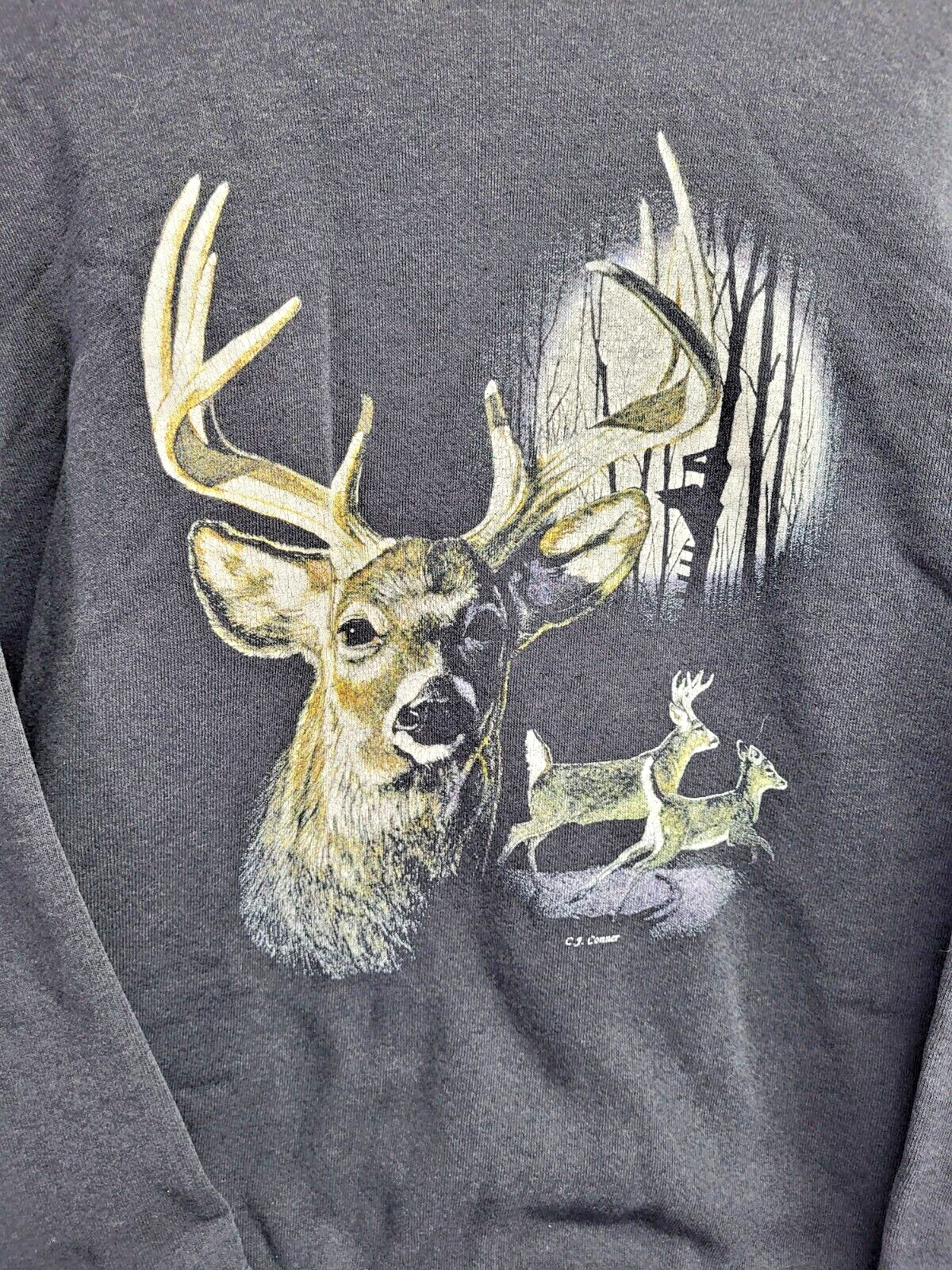 Vintage 90s C.J. Conner Deer Graphic Print Sweatshirt Santee Tag Size XL USA