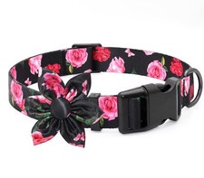 Floral Girl Pink Dog Collar with Rose Flower Bow Tie for Cute Female Cats  D...