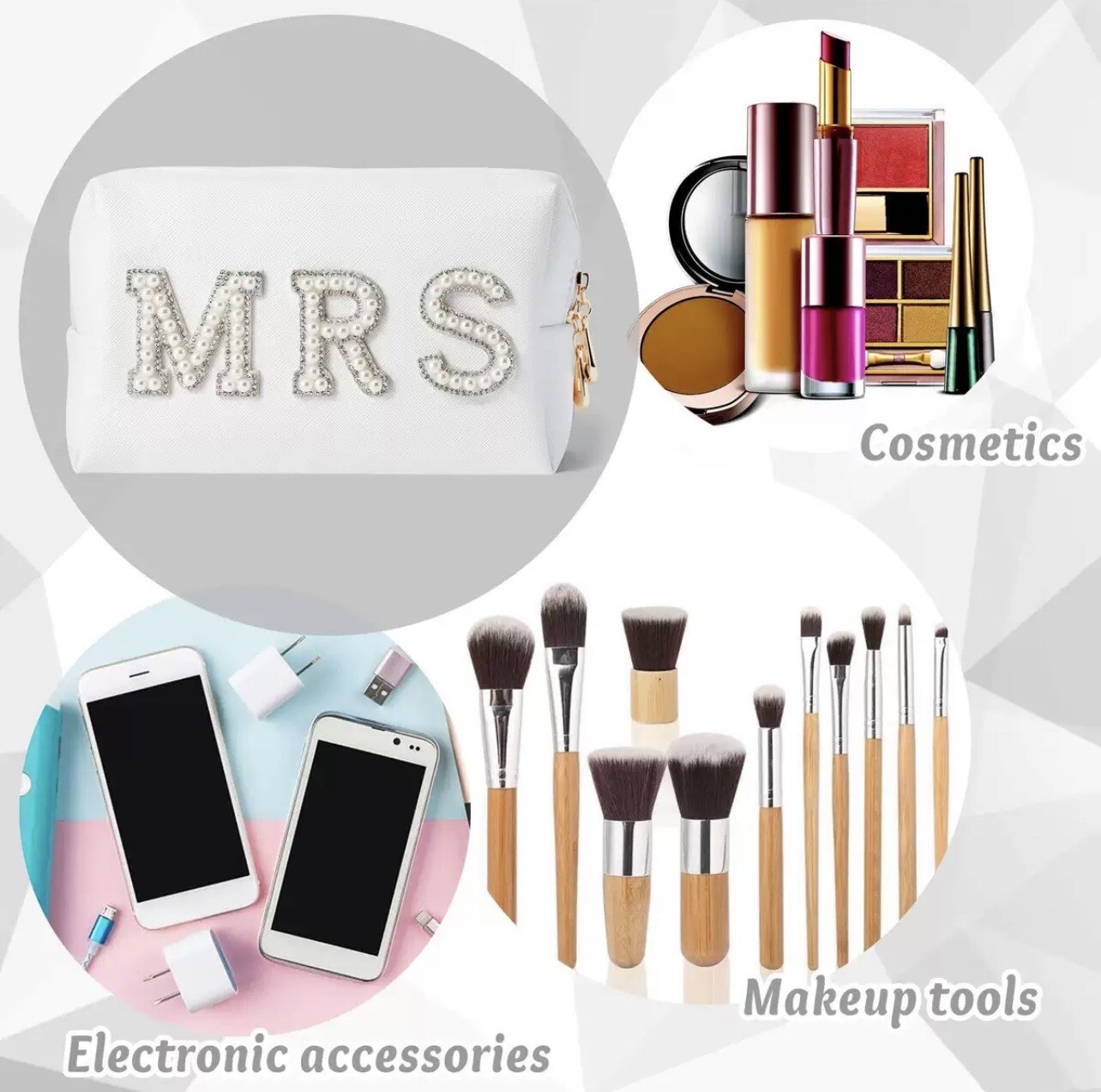 Mrs Bridal Makeup Bag White, Rhinestone Cosmetic Travel Bag, Gift for