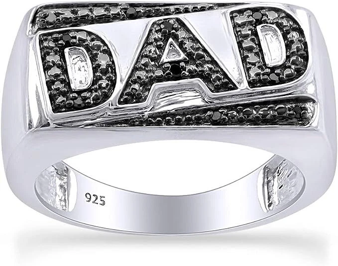 Мужской папа группы кольцо черный реальный бриллиант акценты в 14K белое золото покрытием из чистого серебра