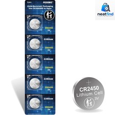 CR2450 3V Lithium Battery 5 Pack for Remote Key Fob Alarm Sensor