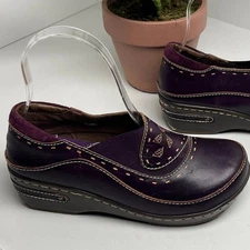 L'Artiste Spring Step Purple Leather Floral Slip-On Comfort Clogs Work Shoes 36