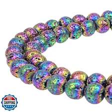 MJDCB Electroplate Color Natural Volcanic Lava Stone Round Loose Stone Beads 
