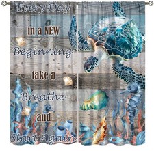 Vintage Turtle Inspirational Quotes Curtain Blue Sea Turtles Beach Ocean Star...
