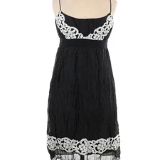 Nicole Miller Collection Sz 6 Silk & Metal Y2K Milkmaid Babydoll Lace Trim Dress