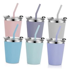 6 Pack Kids Cups with Straws and Pink, Dark Gray, Gray, Blue, Green, Purple