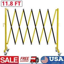 11.8x3.4FT Expandable Metal Barricade Safety Traffic Barrier W/ Casters Yellow