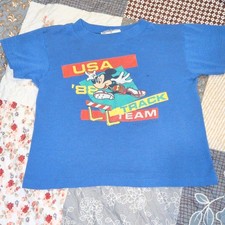Vintage Mickey Mouse T Shirt Kids 3/4 Single Stitch Track Olympics 1988 Disney