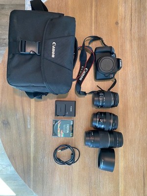 Canon EOS Rebel T7 DSLR Camera + 18-55mm, 75-300mm, 85mm Lenses Bundle - Mint