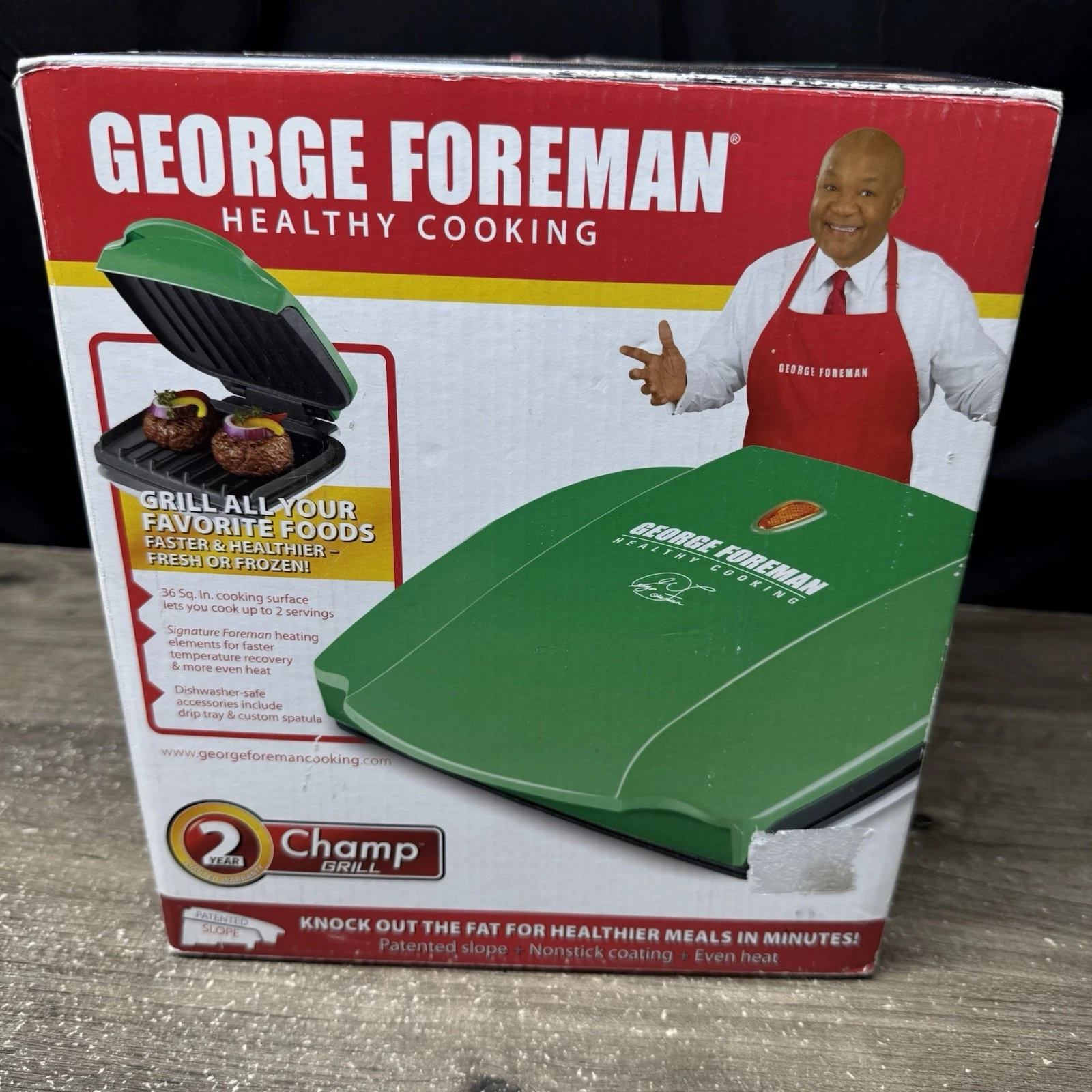 George Foreman Champ Grill – Healthy Cooking, Green (Model GR0036G)