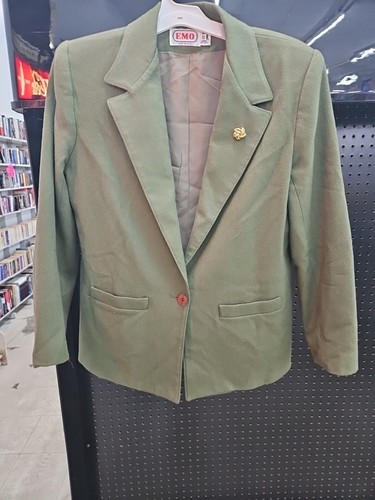 Vintage EMO Womens Pure Wool Blazer Jacket Green Made In USA Business Jacket 12 - Picture 4 of 7