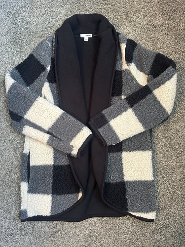 Sonoma Checkered Faux Fur Open Front Jacket Women’s Small - Picture 2 of 3