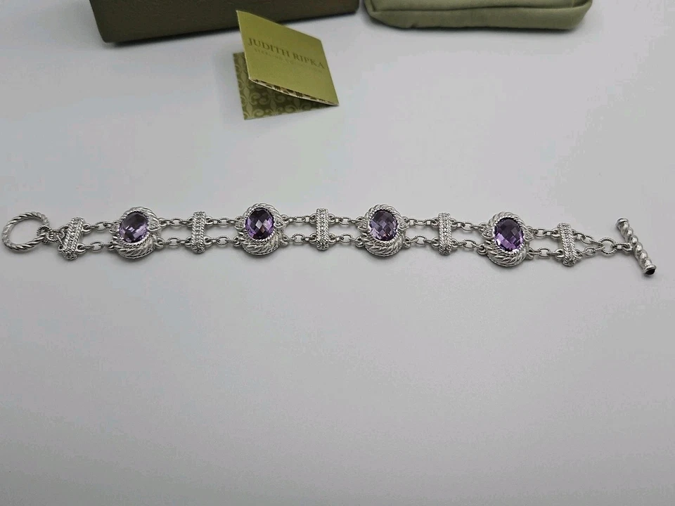 Pulseira Judith Ripka ametista esterlina diamante detalhe de coração roxo - Imagem 3 de 4