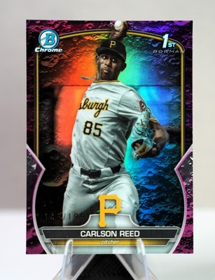 2023 BOWMAN CHROME DRAFT Carlson Reed FUCHSIA LUNAR Refractor /199 Pirates