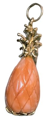 Maui Divers geschnitzte Engelshautkoralle Ananas 14kt Gelbgold Anhänger signiert