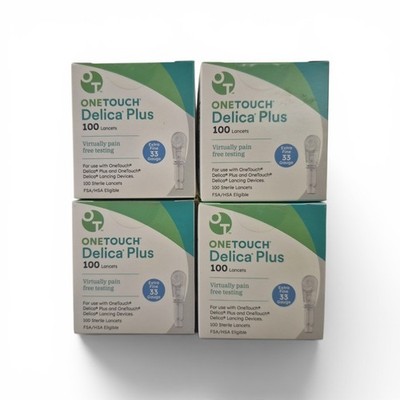 400 One Touch Delica Plus 33Gauge Lancets 4 Boxes of 100 Each Exp 07/2030
