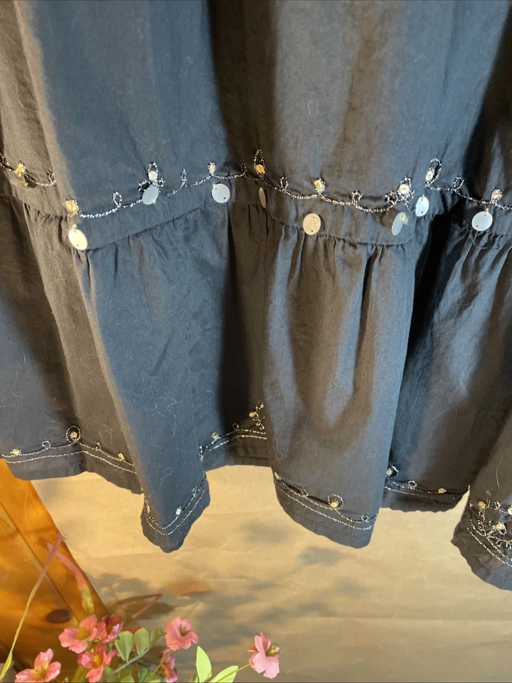 Maxi Falda Mujer Volantes Negra Talla 24W Cremallera Lateral Boho Detalles 100% Algodón Foto 3 de 4