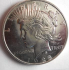1922 UNITED STATES PEACE DOLLAR - AU/UNC - GREAT SILVER COIN - #B9