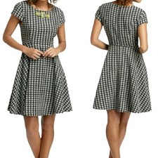 Anthropologie Maeve Retro Print Cap Sleeve A-Line Dress Black & Gray Size 0 | XS